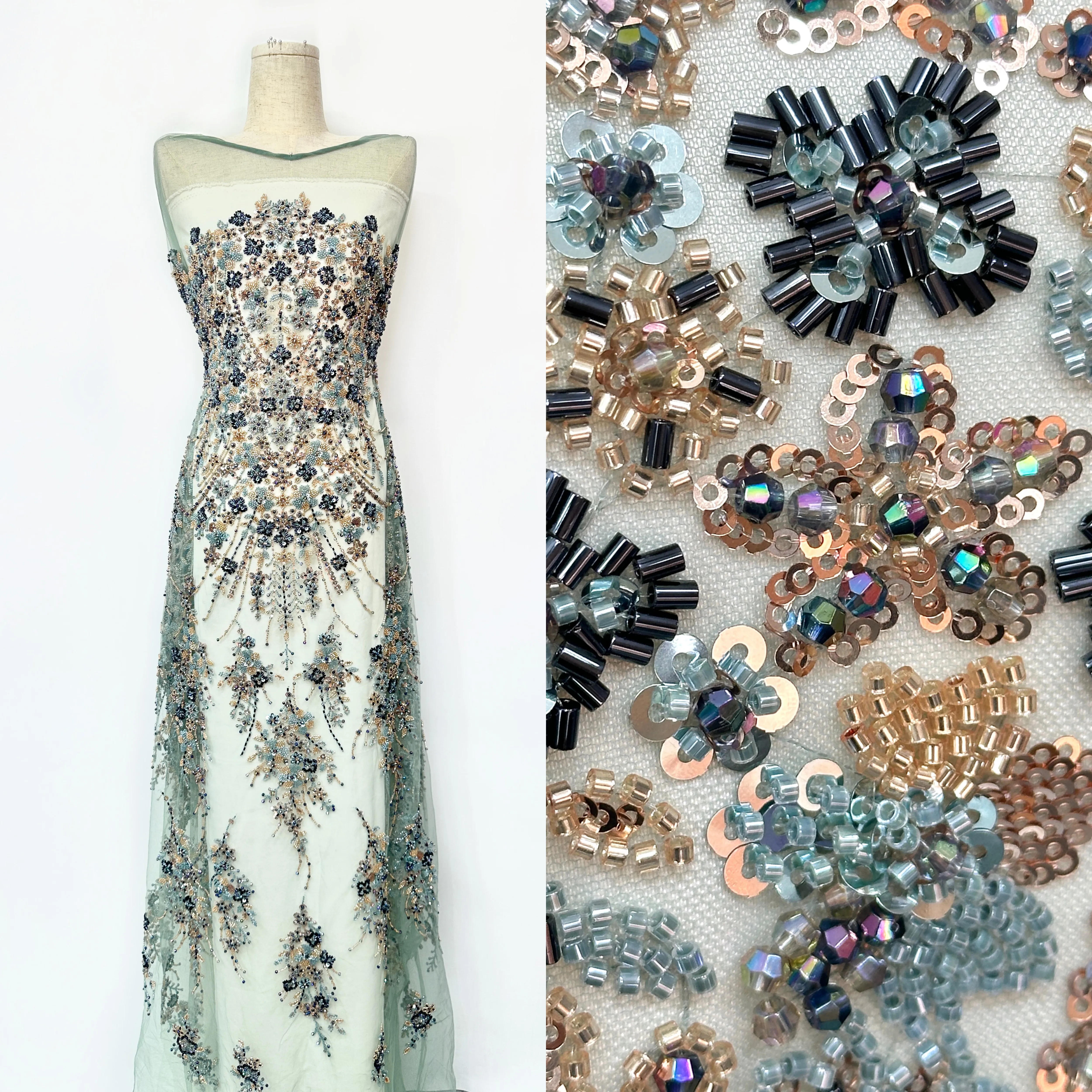 

High-End Luxury European Bridal Lace Fabric with Beads Sequins Handmade French Mesh Material for Wedding Nigerian Style