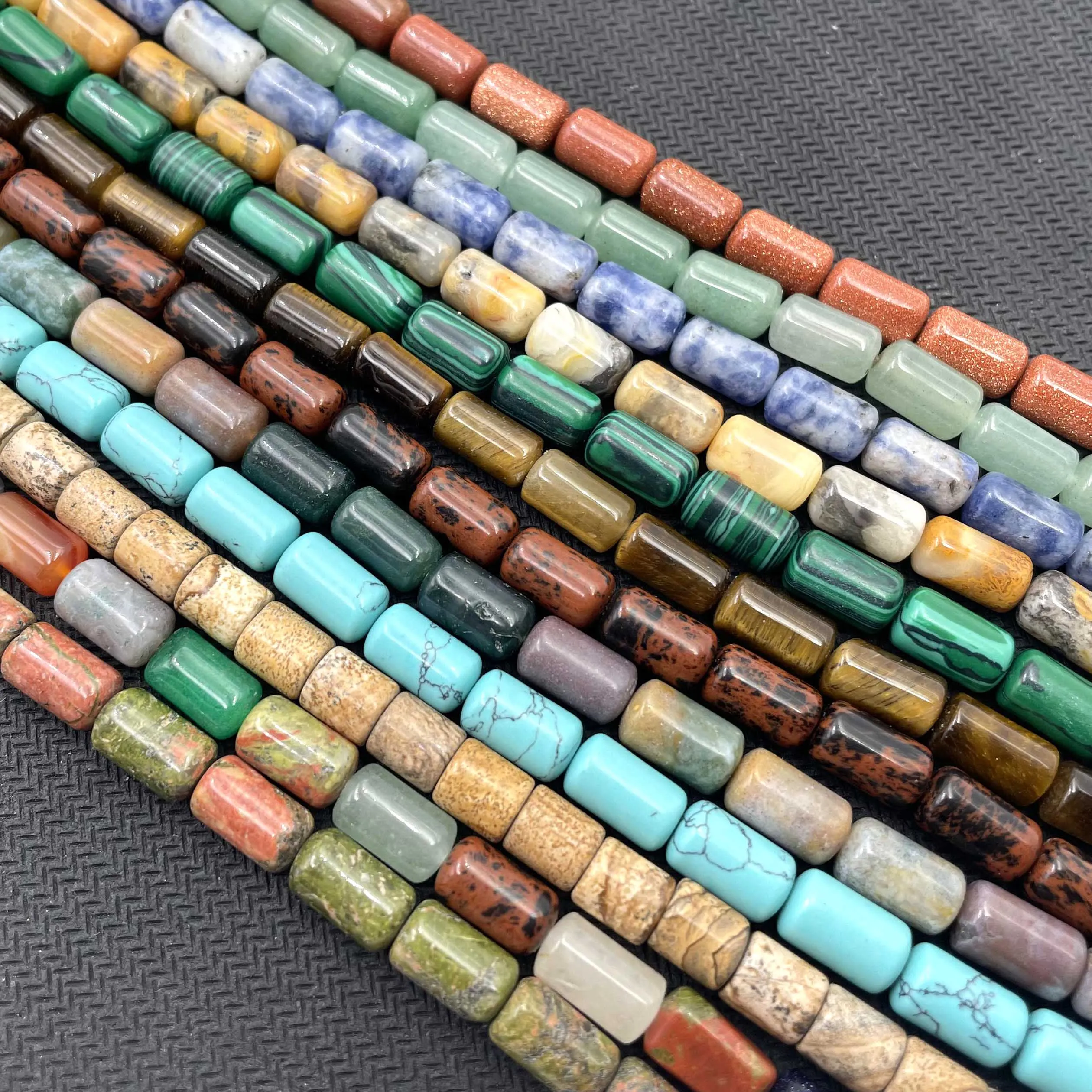 Natural Stone Cylinder Turquoises Agates Jades Tiger Eye Spacer Loose Beads For Jewelry Making DIY Bracelet Necklace Accessories