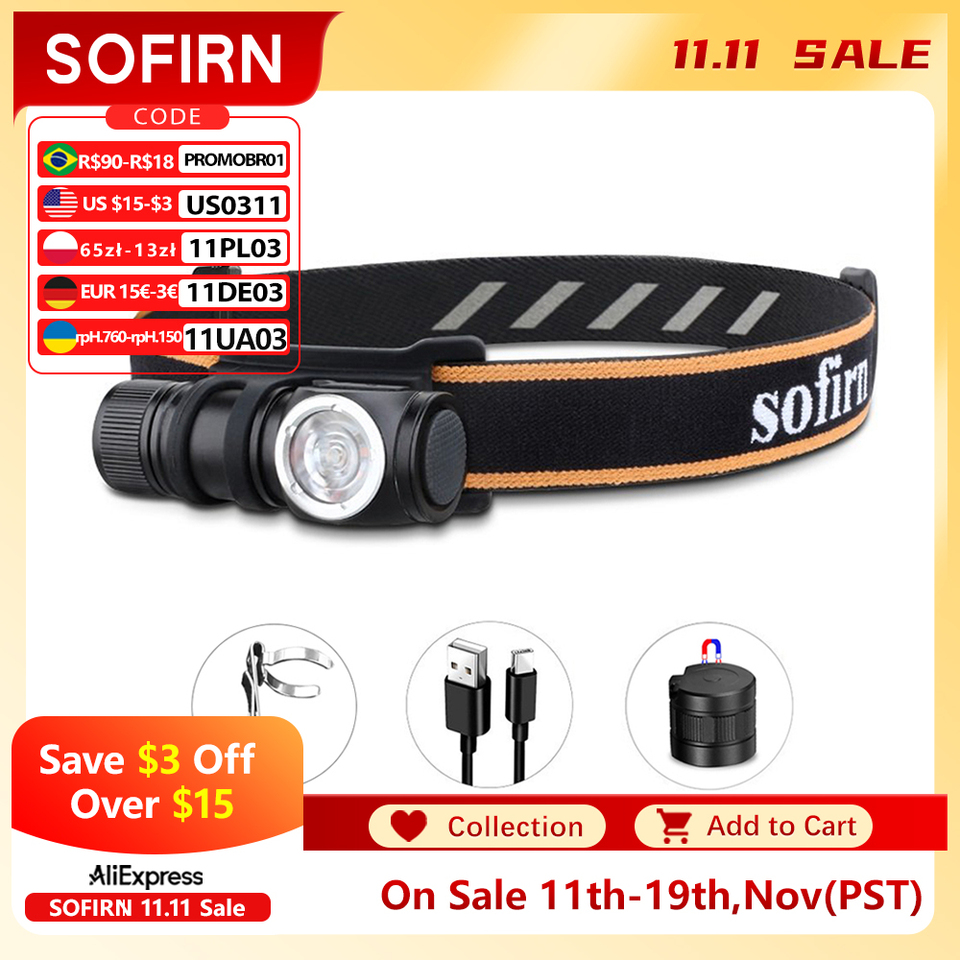  Sofirn HS10 TN-3535 90CRI LED Headlamp 1100lm USB C Rechargeable 16340 Mini Flashlight  with Magnet Tail Cap Portable Head Torch 