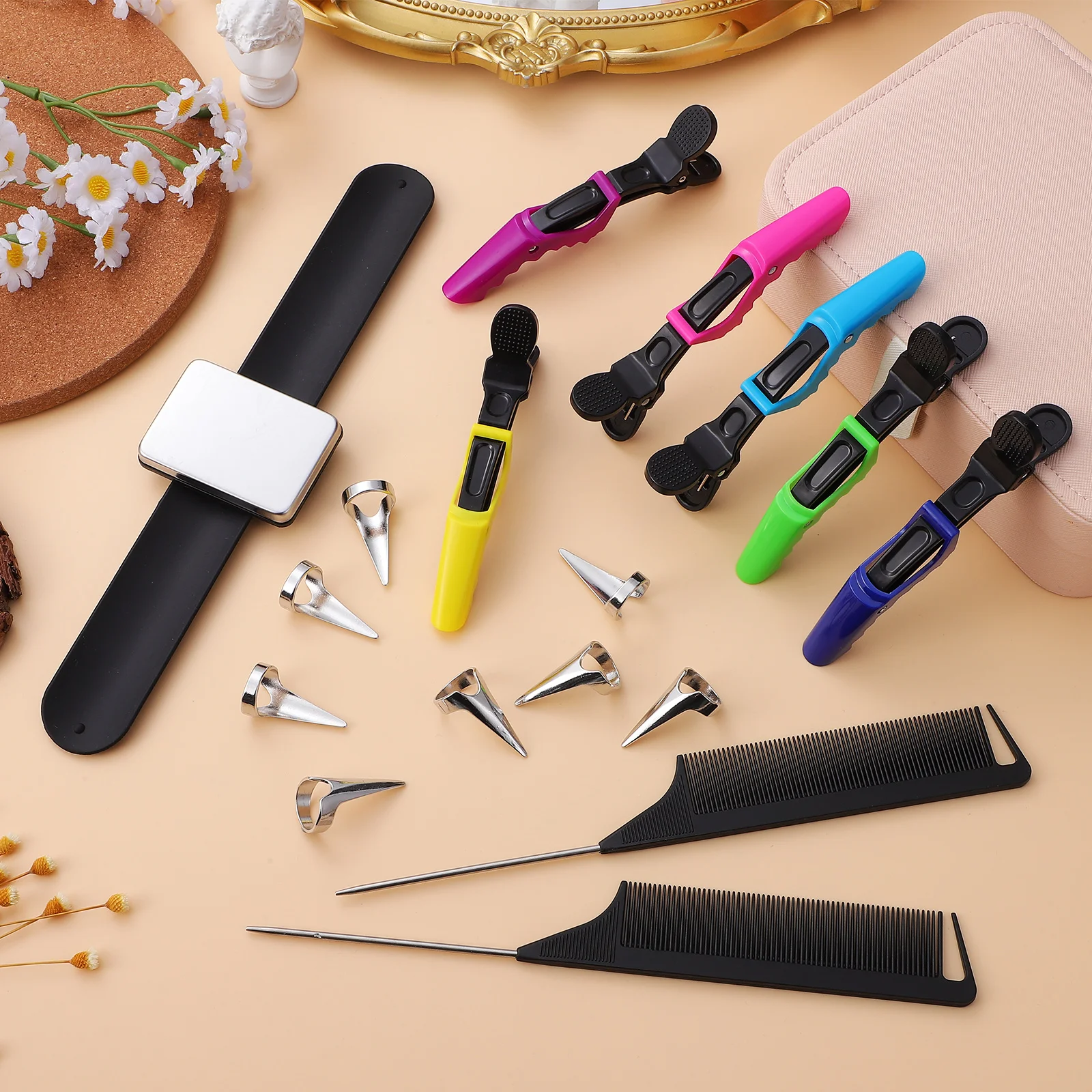 

Comb Distribution Tool Suite Black Hair Dyeing Clips Wrist Holder Parting Rings Barber Combs Salon Styling Cutting Coloring