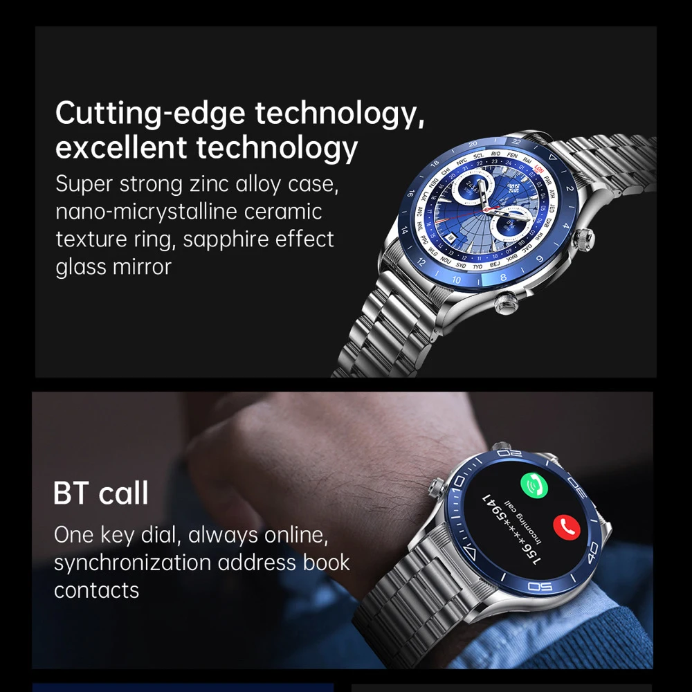 ساعة ذكية الرجال الأزرق الأسنان دعوة الصحة الدم الأكسجين رصد الرياضة مقاوم للماء الساعات الرجال Smartwatch اللياقة البدنية تعقب هدية SOS