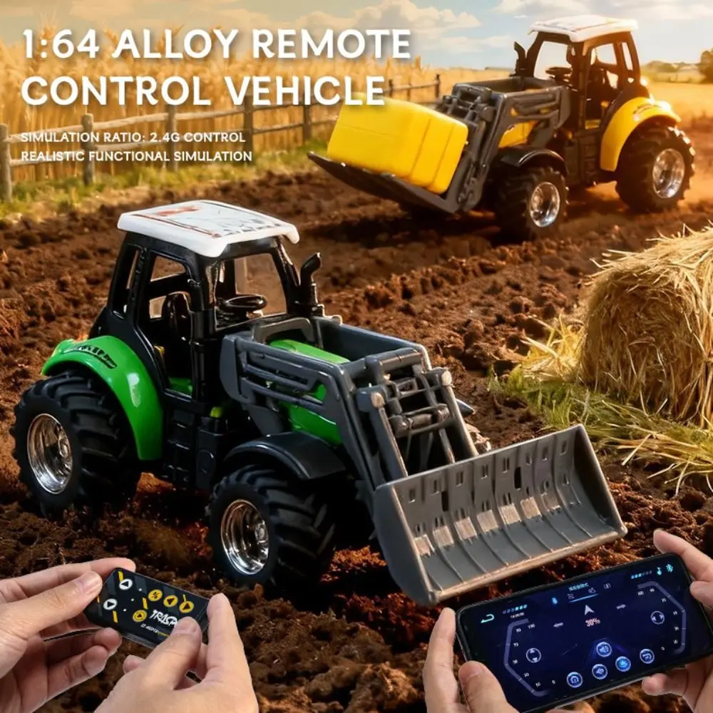 Mini 1:64 Alloy Farm Tractor Remote Control Car 2.4G Engineering Vehicle Simulation Rechargeable Transport Truck Desktop