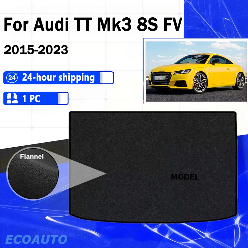 Flannel Car Trunk Mats For Audi TT Mk3 8S FV 4 Seats 2015~2023 Boot Cargo Liner Tray Rear Trunk Luggage Carpet Pads Auto BLACK
