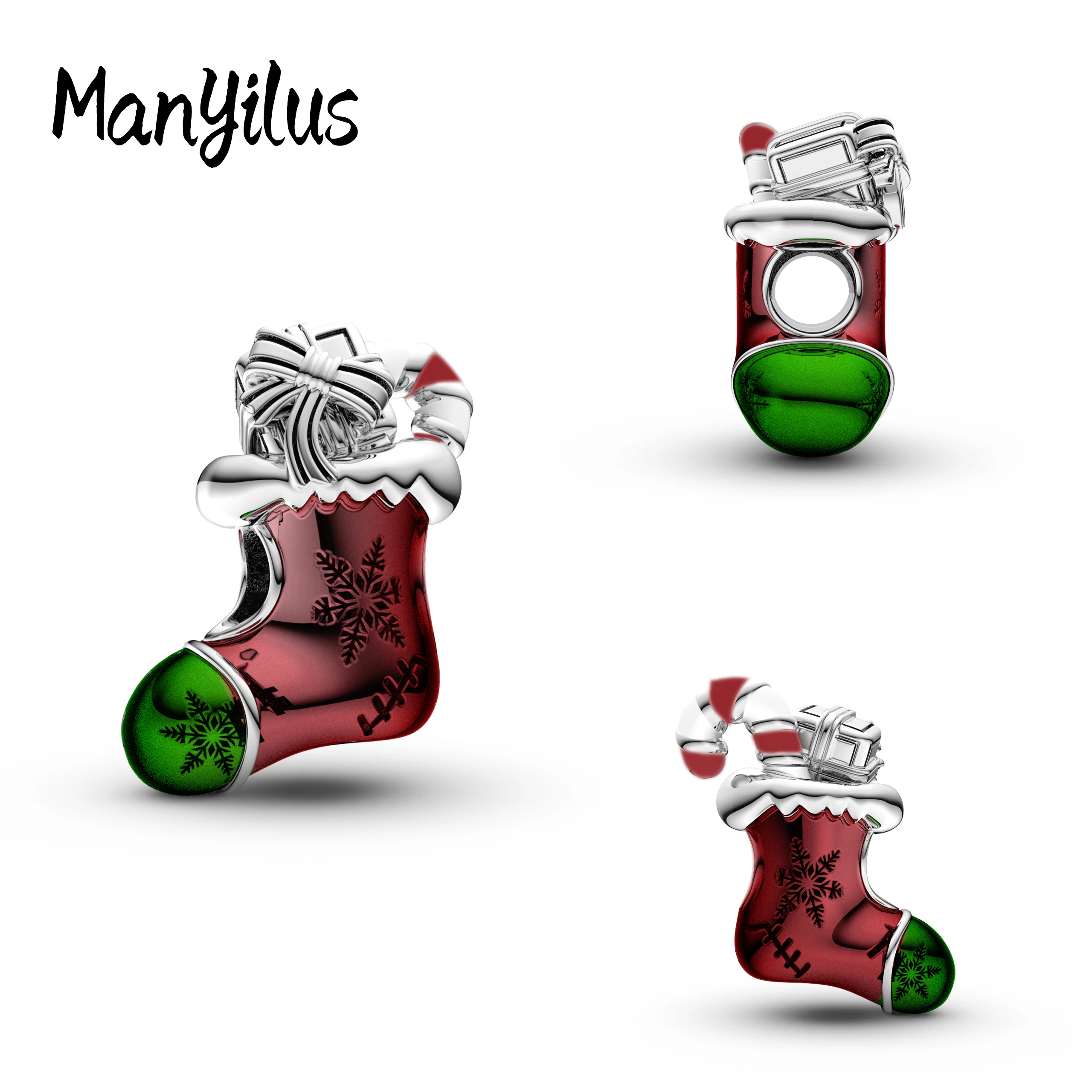 

Manyilus 2025 Hot Sale Christmas Stocking Charms S925 Sterling Silver Stitch Beads Ffor Original 925 Charm Bracelet Charms Gift