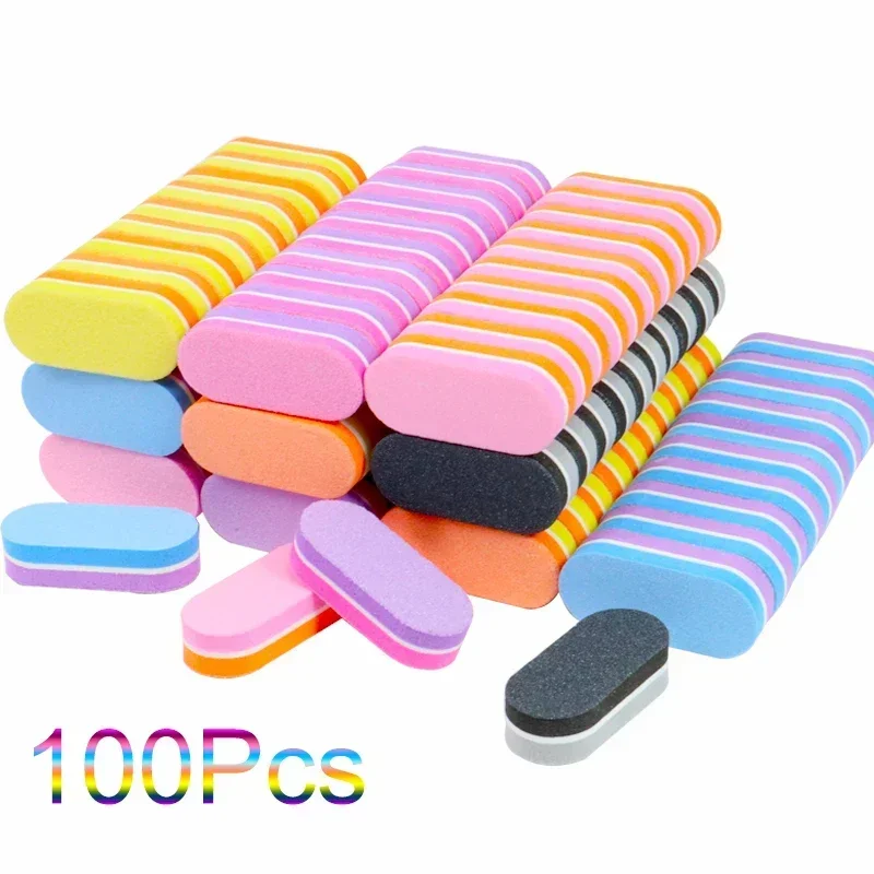 10-100Pcs Double Color Mini Nail Sponge File Buffer Block Buffing Sanding File Pedicure Gel Suplies Accessories Manicure Tool