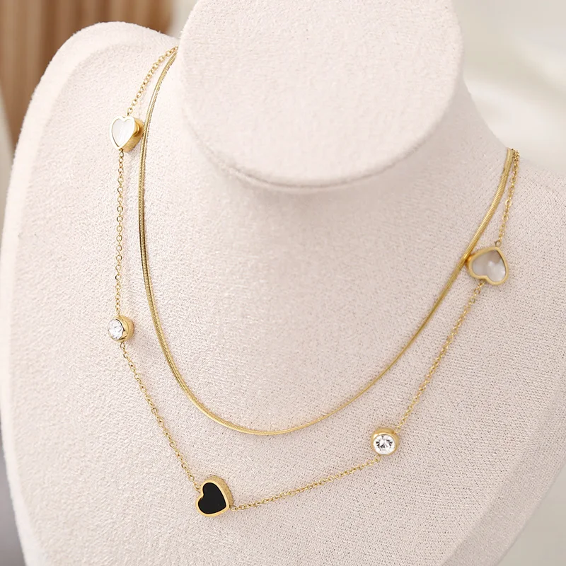 

SZN 316L Stainless Steel Enamel Heart Beads Crystals Zircon Pendant Necklace For Women Girl New Trend Choker Jewelry Gift Party