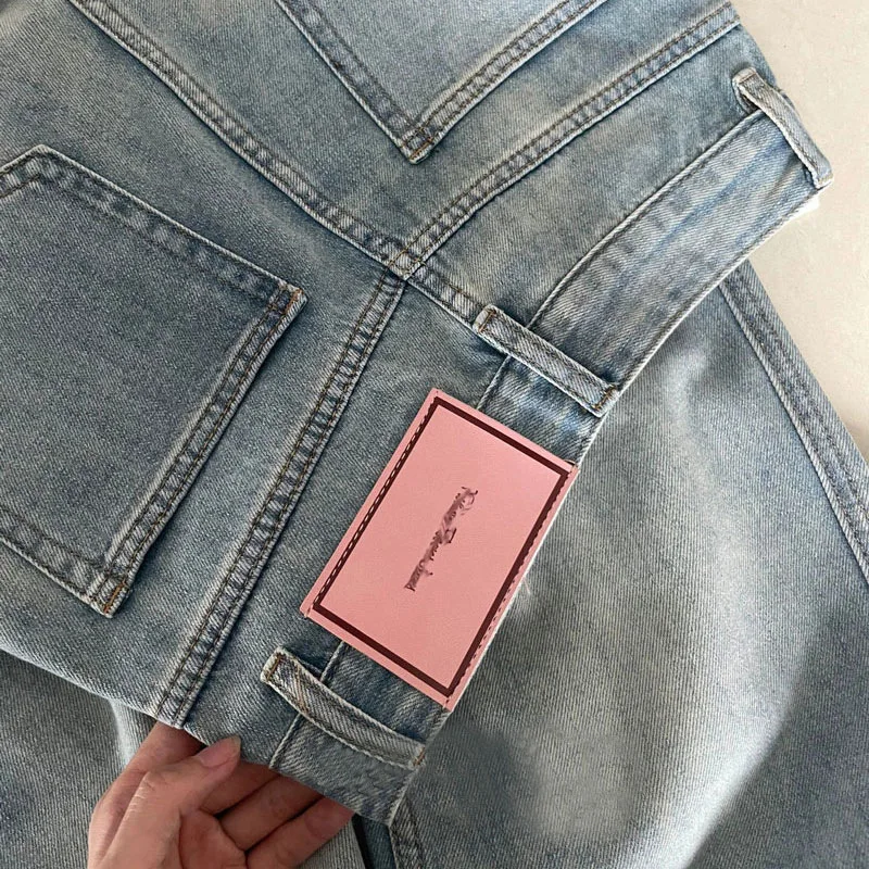 Frauen Jeans Basics in voller Länge gerade weites Bein Hosen hohe Taille Taschen Knopf einfarbige Vintage Hose lässige Jeans