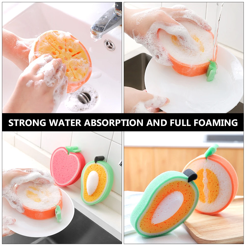 

4Pcs Fruit Shape Cleaning Sponges Dish Sponge for Kitchen Scrubber High Non-Stick Reusable Soft Scrub Sponges