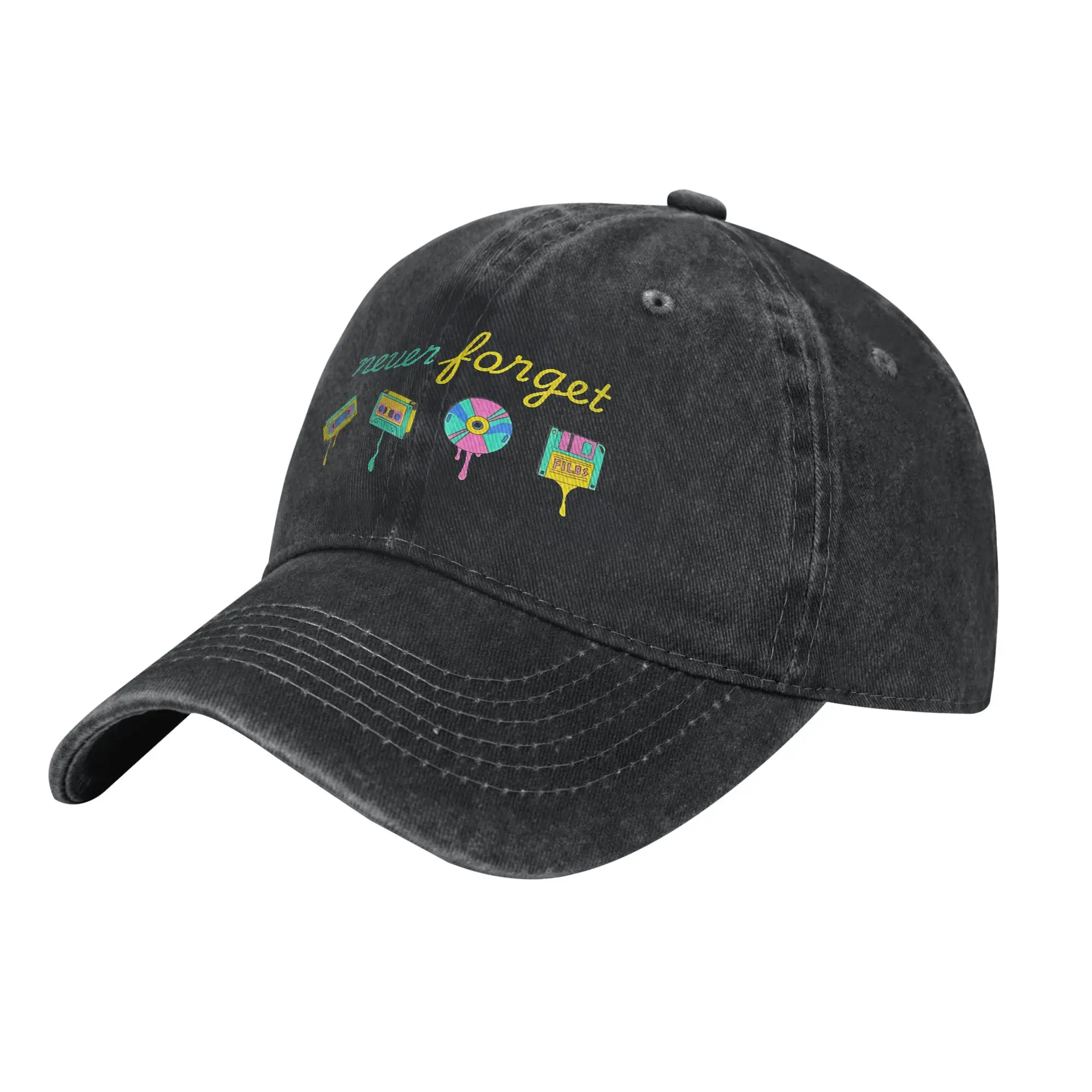 Never Forget Vintage Retro Tape Music Unisex Baseball Cap Distressed Denim Washed Hats Cap Vintage Outdoor Summer Snapback Hat