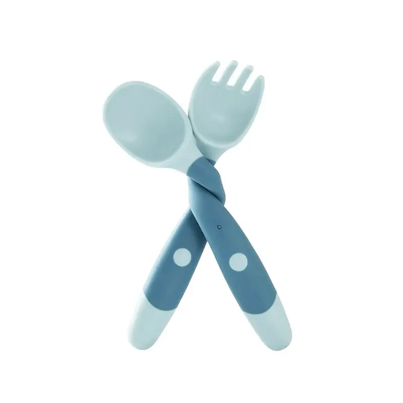 2pcs/set Children Kids Tableware Portable 360° Flexible Spoon Fork for Baby Girl Boy Toddler Soft Safety Handle Feeder BPA Free