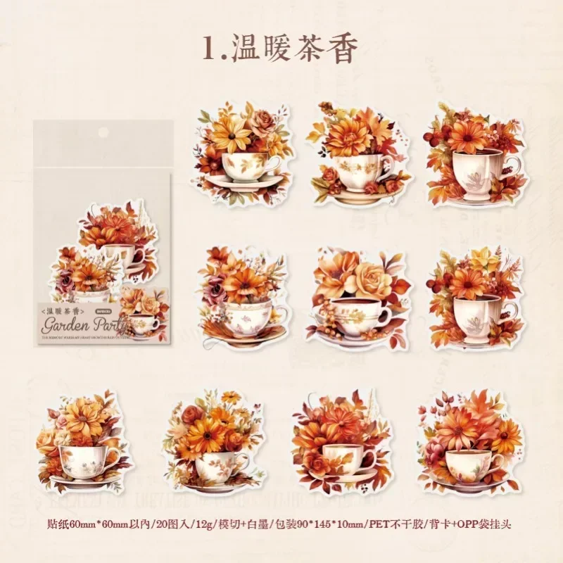 20Sheets Tea Party Decoration Handbook Material Decorative Stickers Scrapbook Cut Writing 145*90mm Sticker Pack Garden