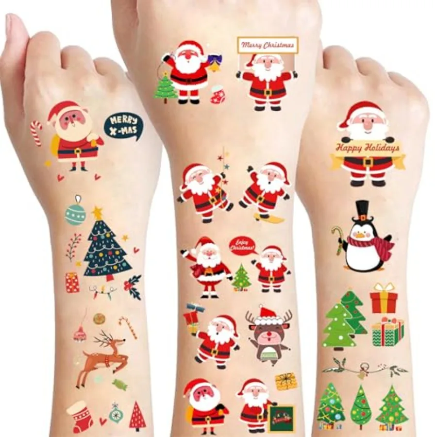 

Limited-time special offer Christmas Temporary Tattoos, 240PCS Cartoon Xmas Body Stickers, Santa Claus Snowman Reindeer Socks F