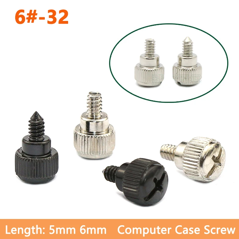 20pcs 6#-32 Slotted Phillips Head Hand Tighten Thumb Screw Bolt Thumbscrew for PC Computer Case Cover DIY Flat/Pointed Tail