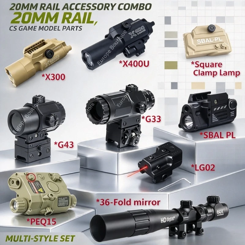 20mm Rail Mount Light & Beam Combo G33 G43 X300 X400U PEQ-15 LG02 Adjustable Aiming DIY Model Wargame Upgrade Kit