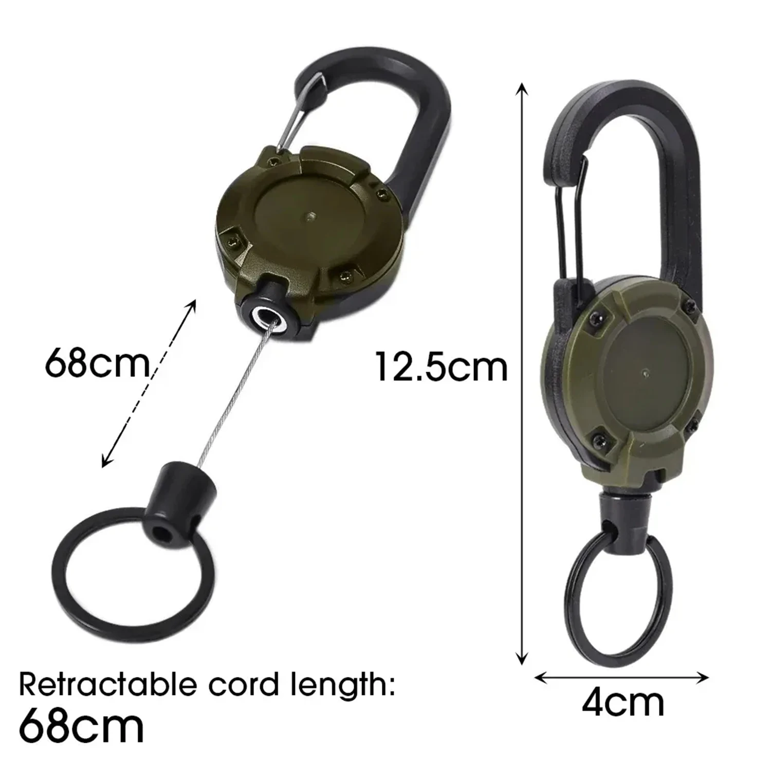 3PCS Retractable Carabiner Key Chains Durable Heavy Duty Pull Reel Strong Steel Wire Rope Spring Buckle for Outdoor Sport