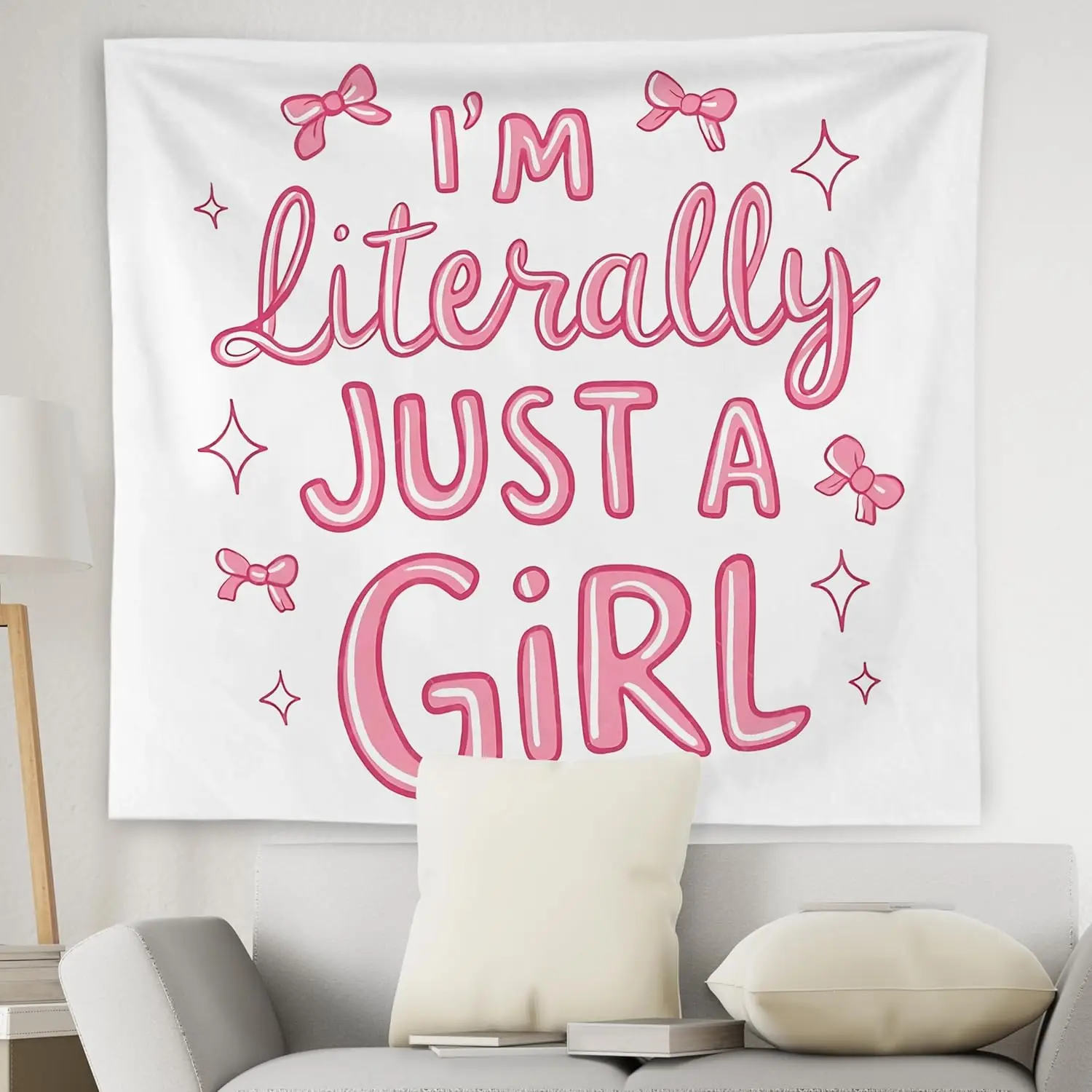 Coquette Pink Bow Tapestry, I'm Literally Just a Girl Pink Girly Tapestry Wall Hanging, Preppy Aesthetic Wall Blanket Decor for