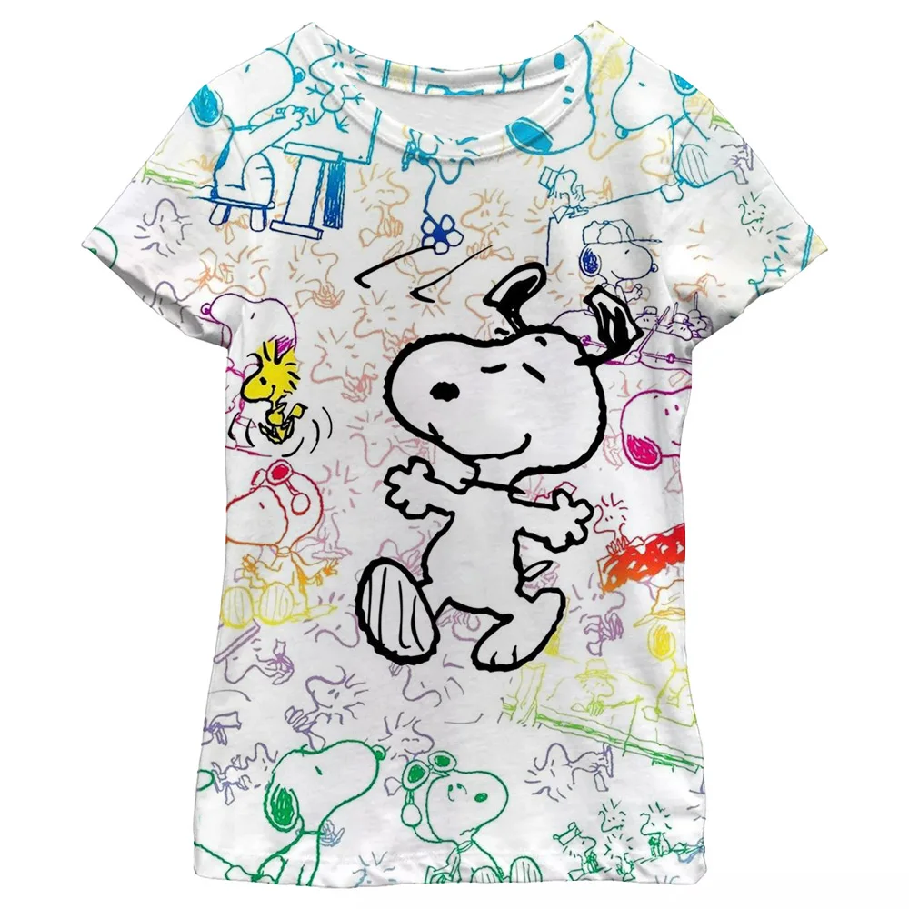 Kids Girls' Clothes Snoopy cartoon print Tee Shirt Short Sleeve Children's Clothing Fashion Costumes for Girls Top Aged from 2-9