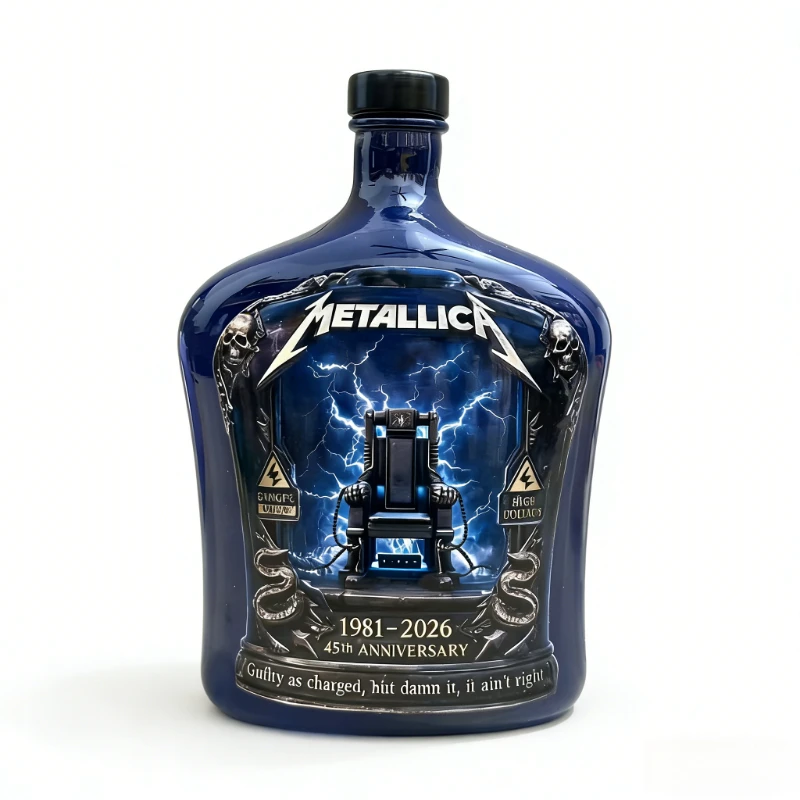 Metallica 45th Anniversary 1981-2026 Blue Ceramic Whiskey Bottle - Lightning Electric Chair Design Collection Decorative Bottle - view 5