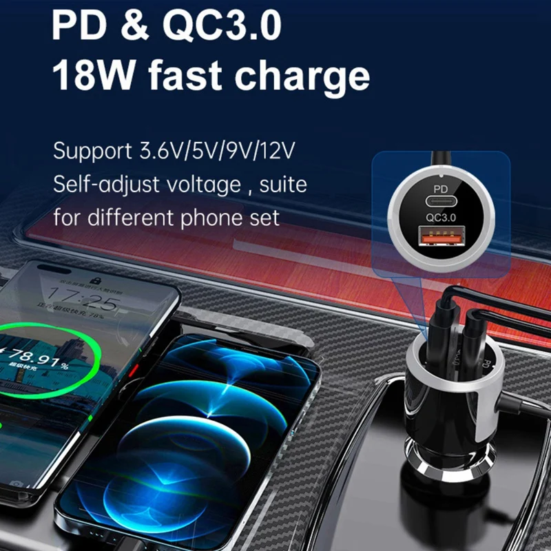 BC71 Car Bluetooth 5.0 FM Transmitter QC3.0 Fast Charge PD Car Charger MP3 Player Adapter With Ambient Light 12V-24V