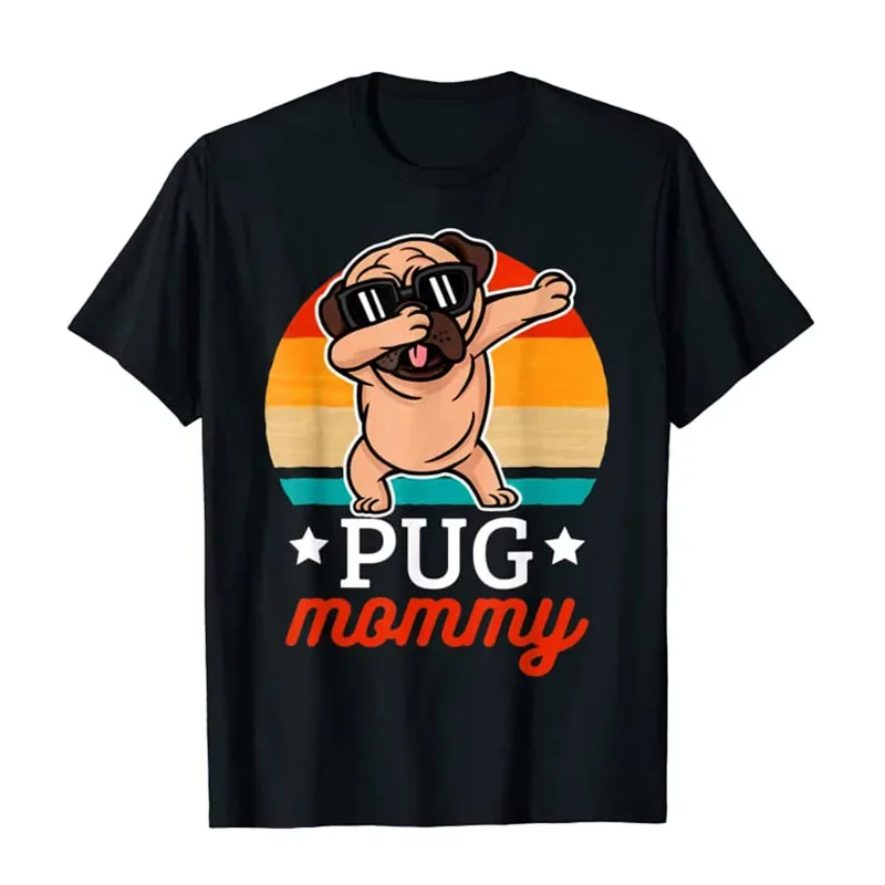 Pug Mommy Vintage Retro Dog Animal Mothers Day Gift T-Shirt Women's Fashion Dogs Lover Clothing Cute Graphic Tee Tops