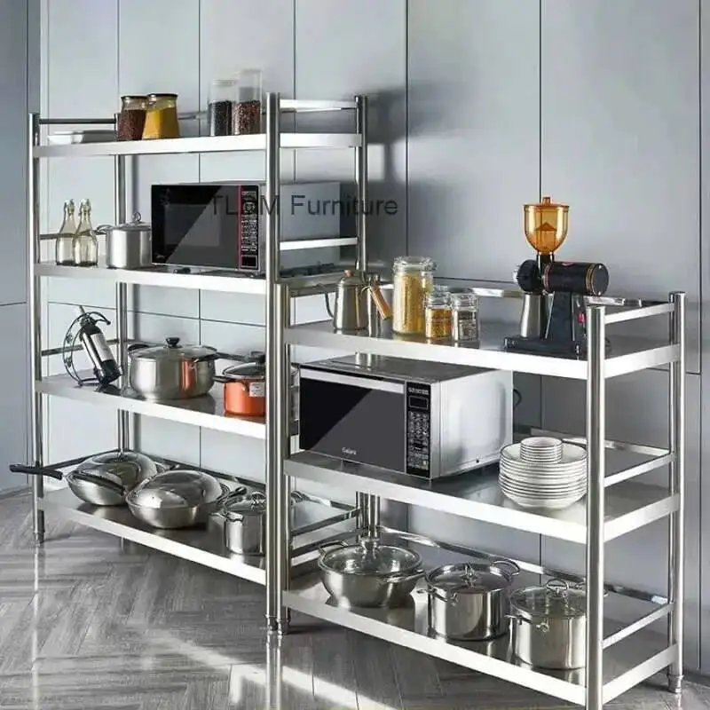 

Floor-standing Kitchen Cabinets Stainless Steel Storage Shelves Microwave Storage Rack Home Furniture Multilayer Kitchen Cabinet