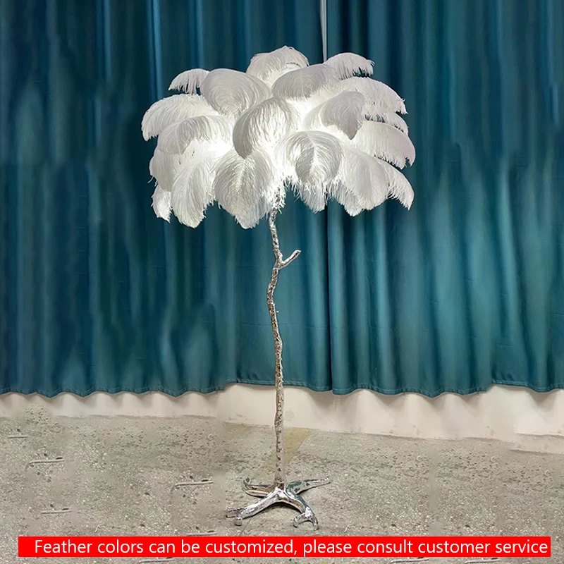 Nordic Ostrich Feather Led Floor Lamp Resin Copper Living Room Home Decor Standing Light Indoor Lighting Bedroom Bedside Lamp