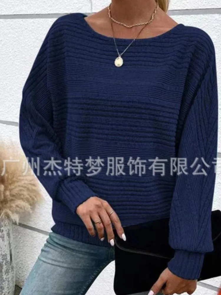 2025 Solid Color Long Sleeve Tops T Shirt Tees Blusas Loose Dolman Sleeve Round Neck Simple Style All-match Commuting Homewear