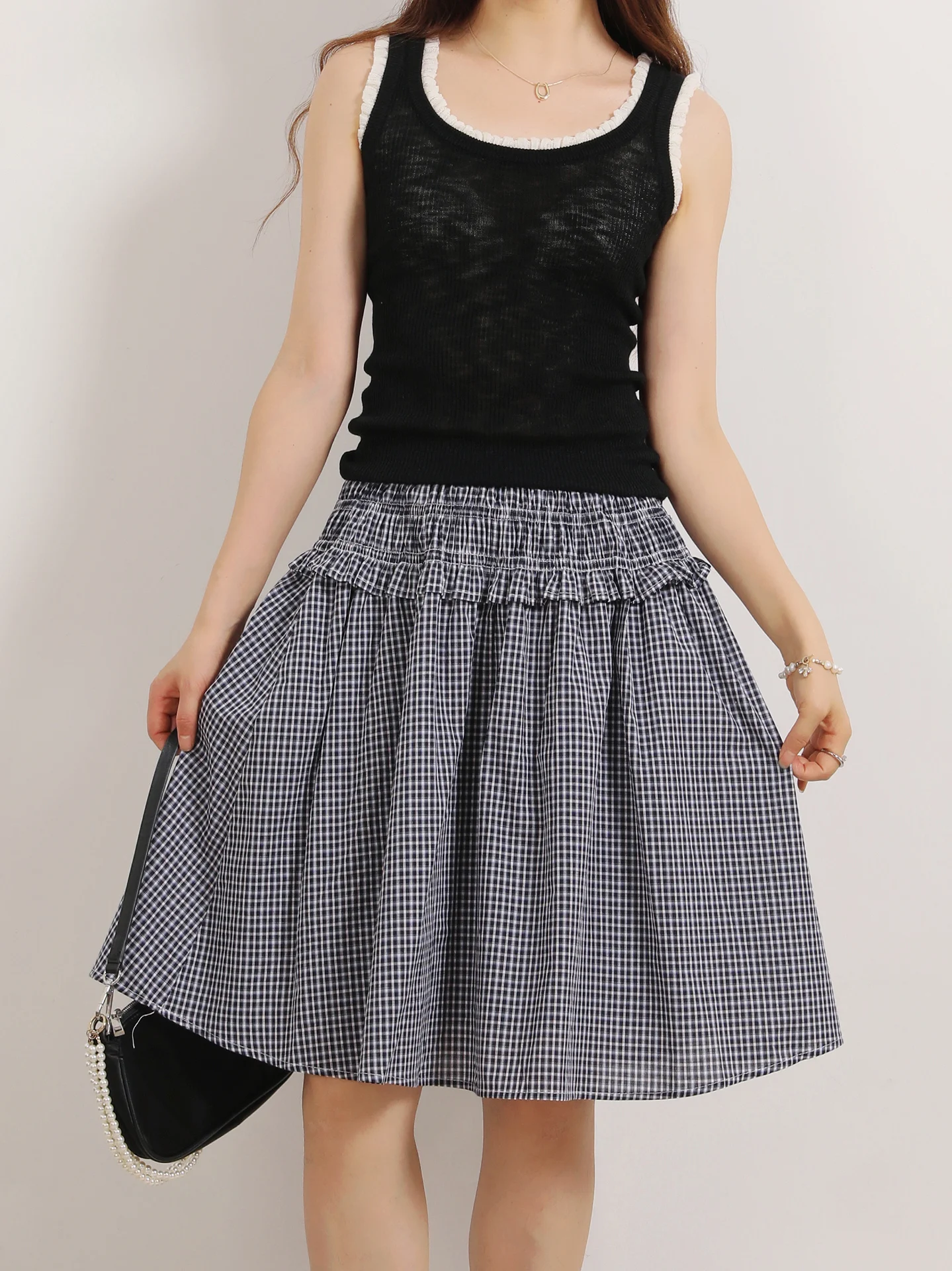 

Юбка А-силуэта с кружевной отделкой и узором, эластичная, на талии, в корейском стиле, для офиса, облегающая фигуру