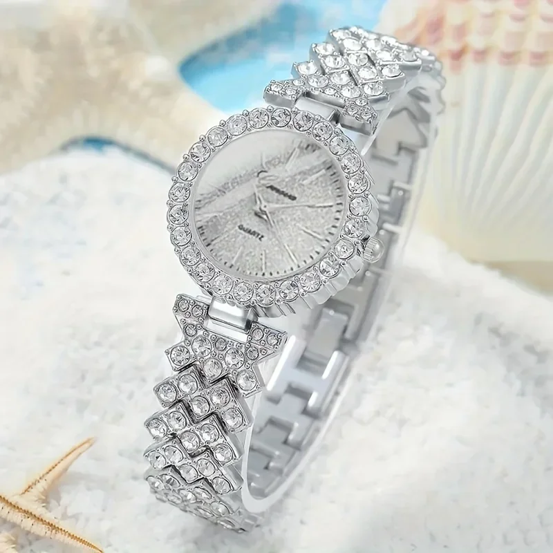 3pcs/set Women's Luxury Rhinestone Quartz Watch Set - Stylish Analog Wristwatch with Matching Bracelets - Perfect Gift for Mom