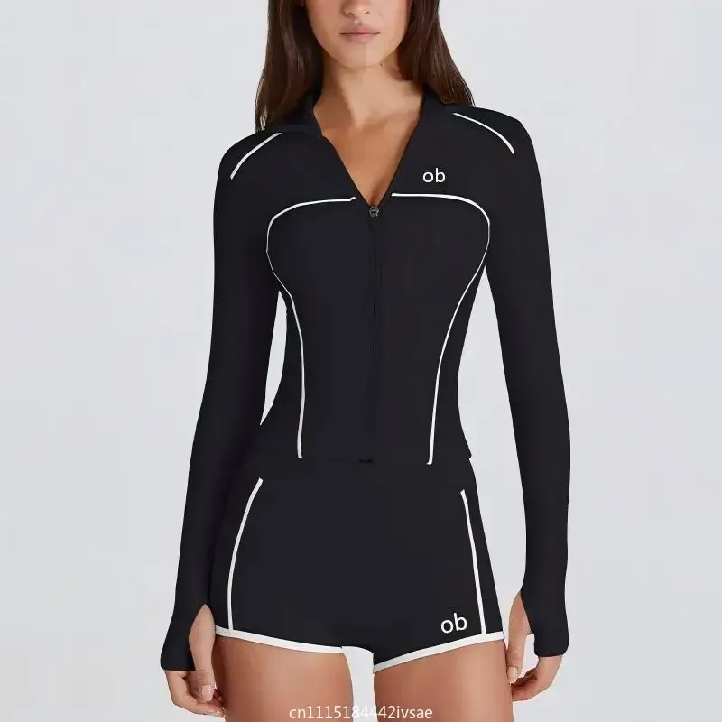 New Women's Yoga Clothes Long Sleeved Fashionable Bodybuilding Slim Fit Top Zipper Sun Protection Breathable Quick Drying Jacket