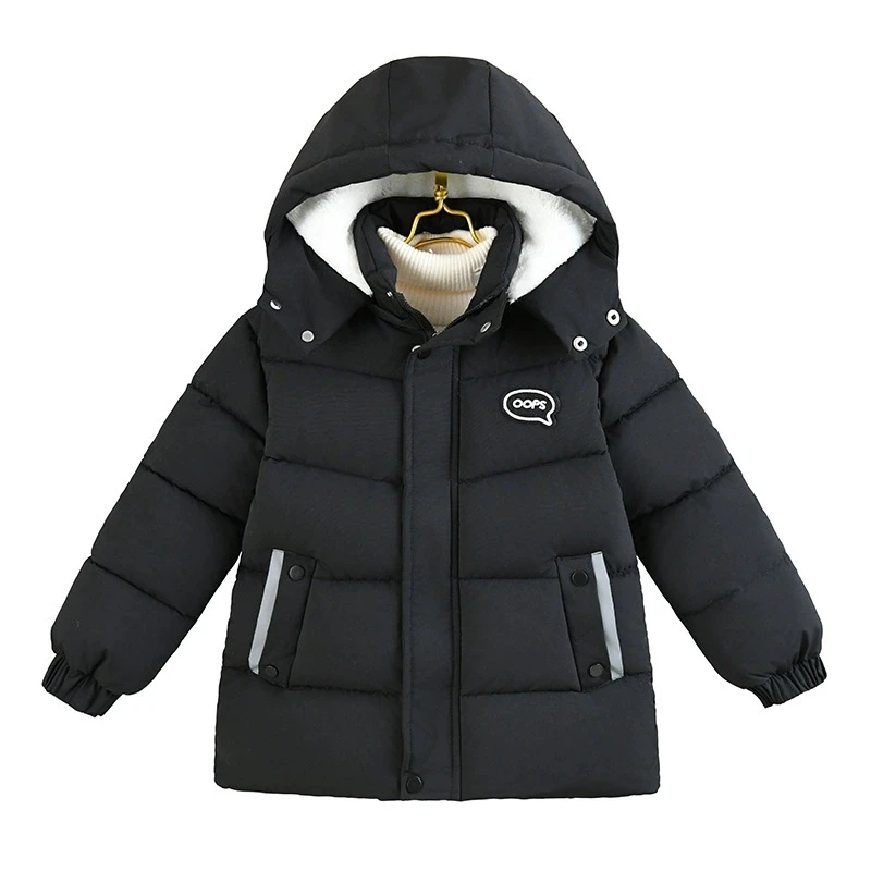 Kids Winter Detachable Hood Cotton Jacket Fashion Letter Patch Zipper Coat 4-10 Years Boys Girls Thick Warm Windproof Outerwear