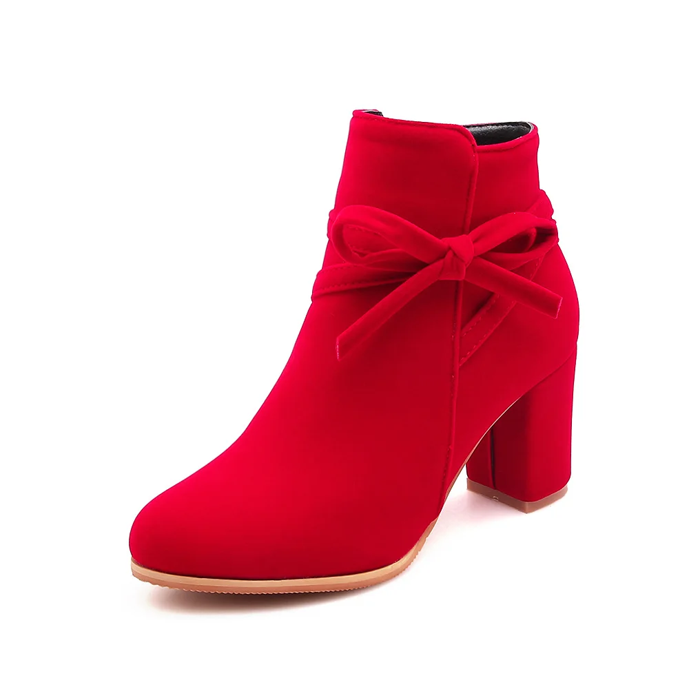 Brand New Winter Beige Red Women Ankle Nude Boots Comfortable Lady Riding Shoes High Heels PB622 Plus Big Small Size 10 33 45 52