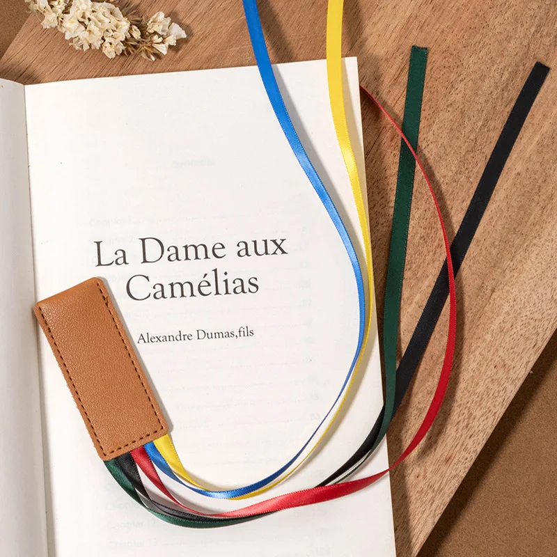 INS Student Assisted Reading Book Marks Colorful Ribbon Labels Multi-color Tassel Ribbons PU Leather Bookmarks Teacher Supplies