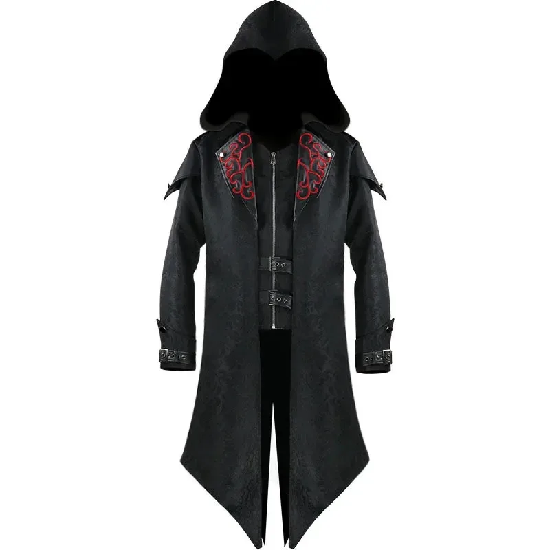 Traje Medieval para hombre, chaqueta victoriana negra Retro de retazos, gabardina Steampunk, chaqueta de frac, abrigo gótico, uniforme Cos