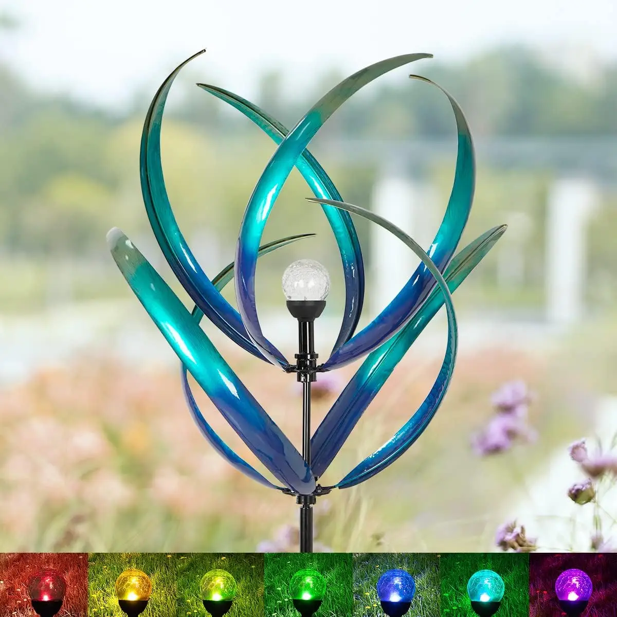 82 inch Wind Spinners Outdoor - Extra Large Outdoor Metal Wind Sculptures Spinners with Solar Light, Windmills for The Yard Gard