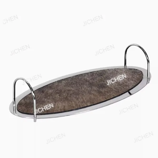 

Creative modern wabi wind geometric oval horsehair tray natural cowhide light luxury decoration ornament