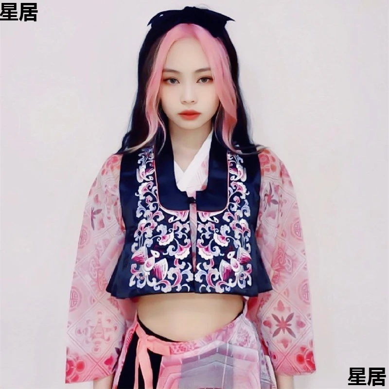 Kpop المطربين الكوريين الجاز الرقص النساء الوردي الحفل الزي الجاز Dancewear مهرجان المرحلة زي ملهى ليلي الساخن فتاة الهذيان الملابس #4