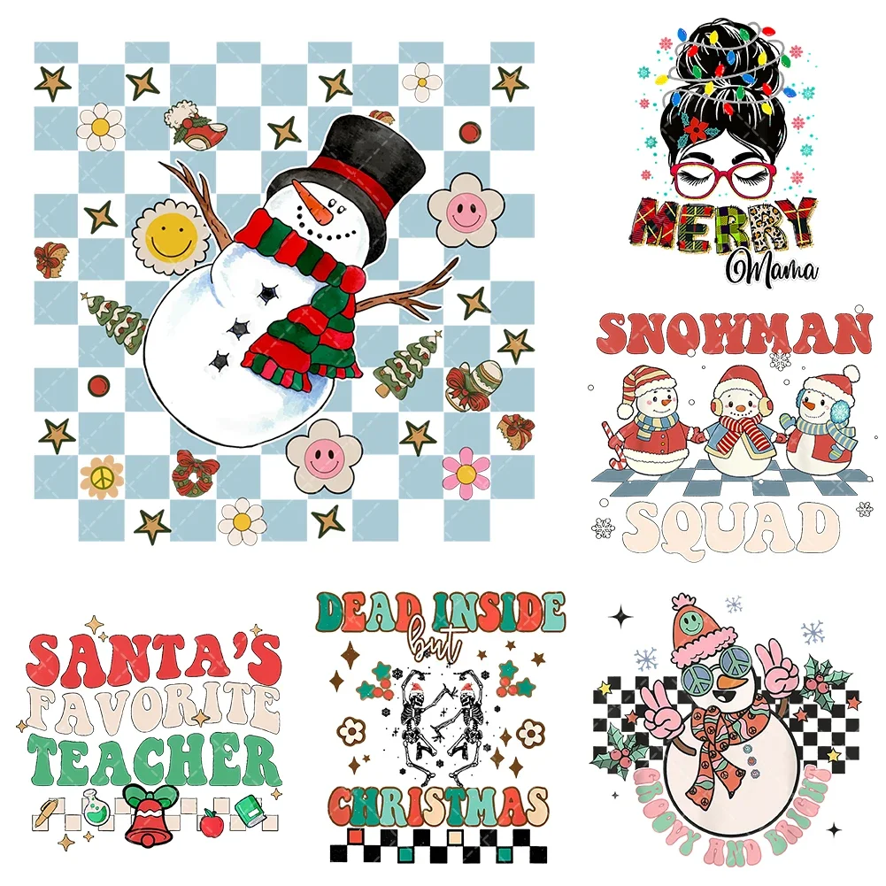 cadeau Kerstmis opstrijkbare warmteoverdrachtstickers voor kleding DTF pinted vinyl thermische applicaties wasbare T-shirt sticker