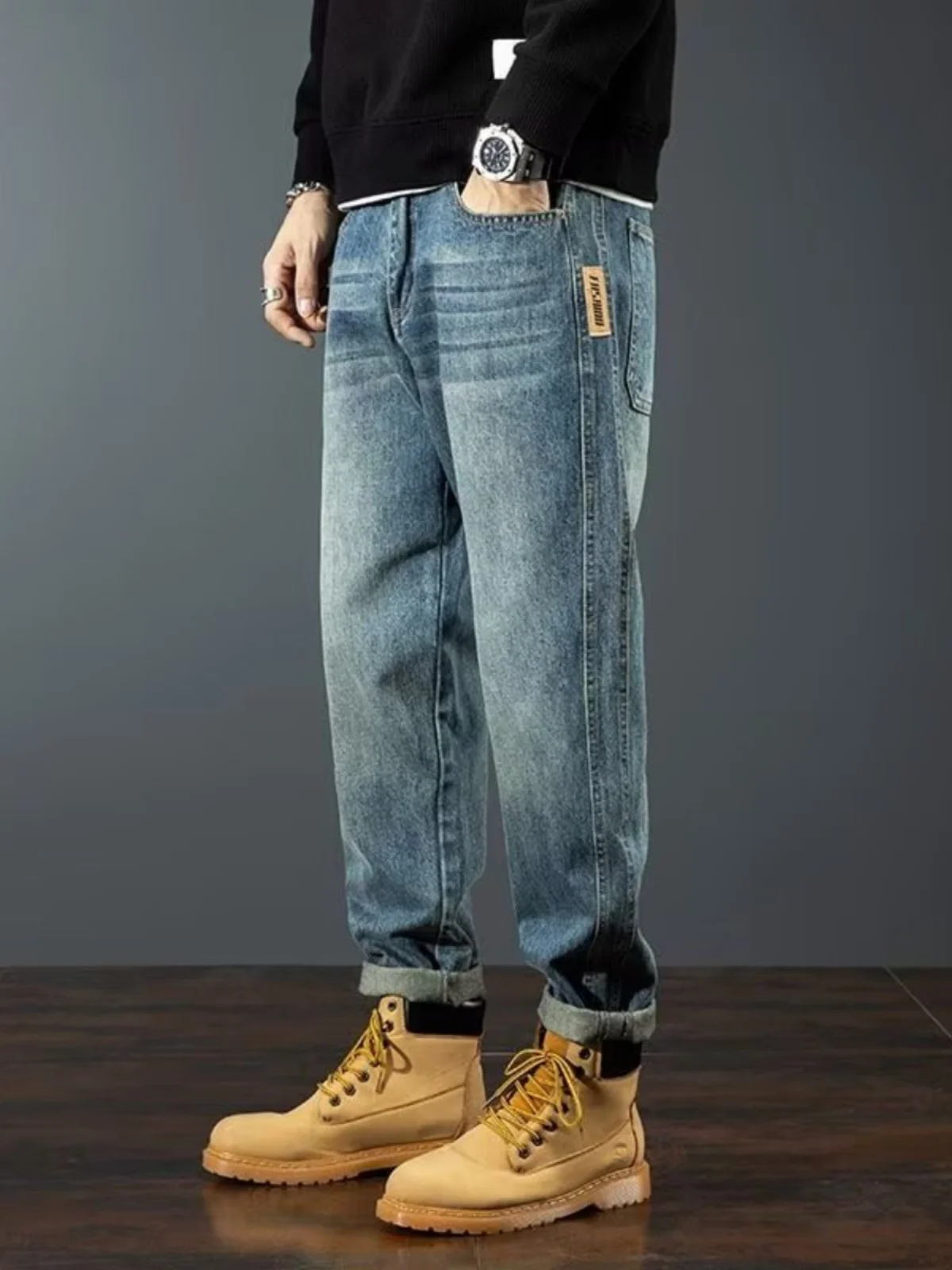 Men's Loose Straight Leg Jeans Retro Casual Trousers Autumn New Sle American Trendy Brand Denim Pants Youth Wear Spring Autumn