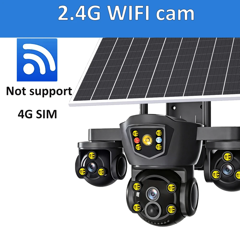 DIFANG V380 Pro WiFi draadloze zonnecamera Drie schermen buiten 4G Sim-kaart Solar CCTV Batterij met drie lenzen Zonne-beveiligingscamera