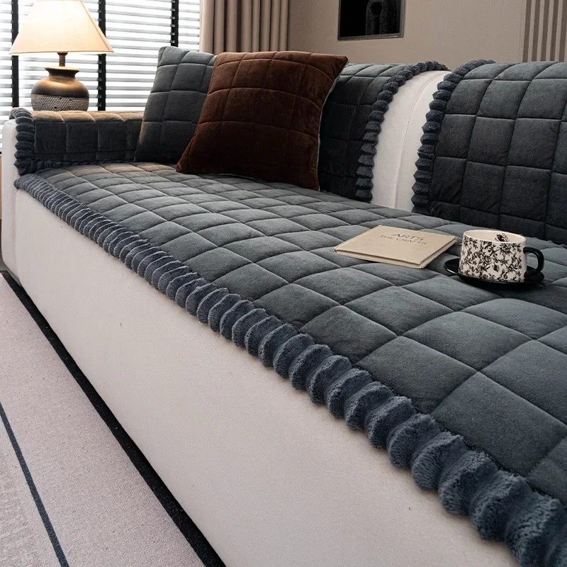 2026 New Plush Sofa Cushion Solid Color Simple Anti Slip Sofa Cushion Multi Size Warm Living Room Sofa Protective Cover Cloth