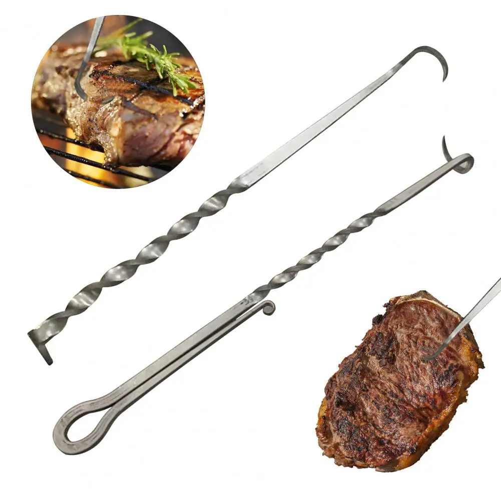 BBQ Food Flipper And Meat Hook Grill Turner for Flipping Ribs Chicken Hot Dogs Pigtail Food Flipper BBQ Turner Hooks