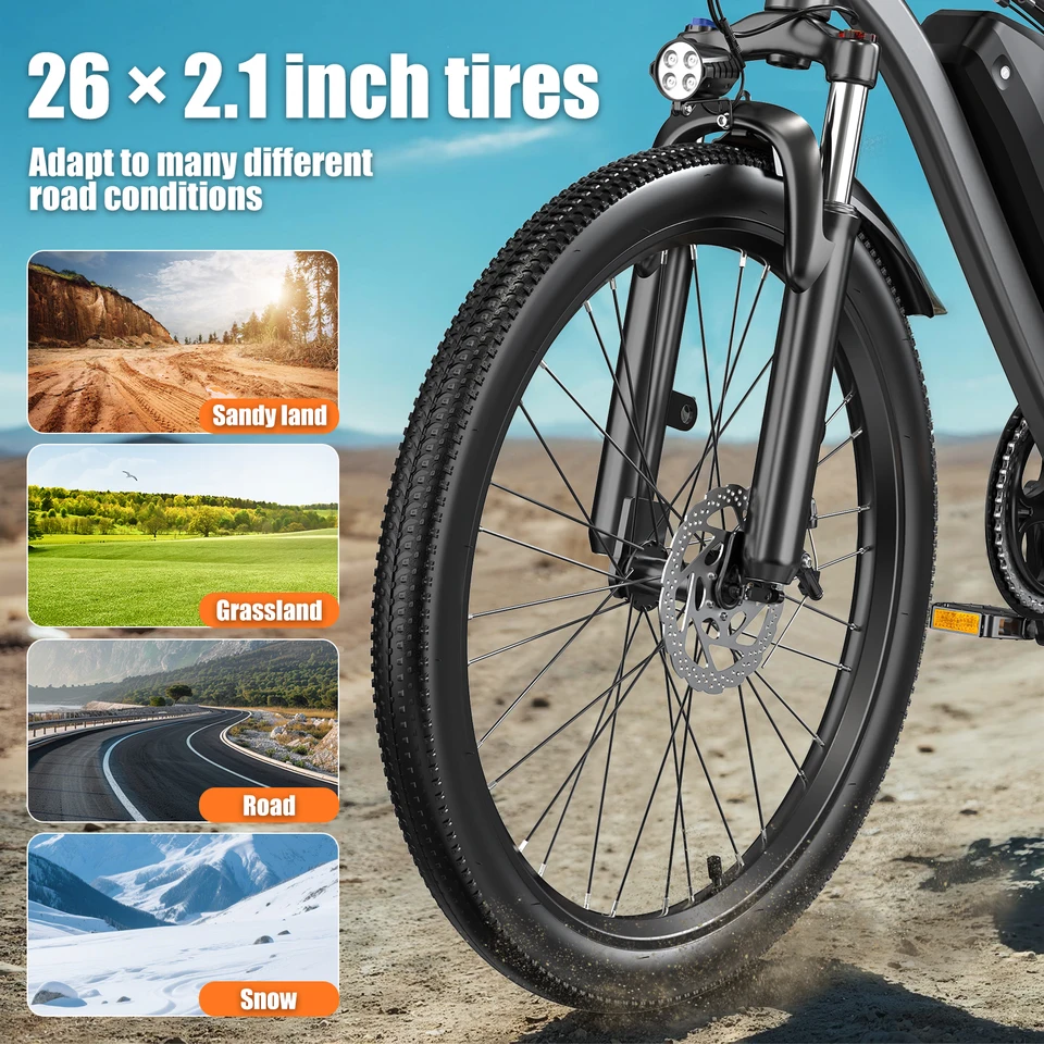 Electric Bike for Adults, 26" Commuter Ebikes with 7-Speed Gears, 25MPH Lightweight E Bike, 720W Peak Motor, 375Wh Removable Battery, 50 Miles Range, Electric Mountain Bicycle for All Terrain image 7