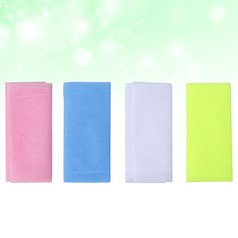 

4pcs Back Washing Scrubber Long Nylon Wash Cleaning Tool Shower Towel (Mixed Color) exfoliating bath cloth