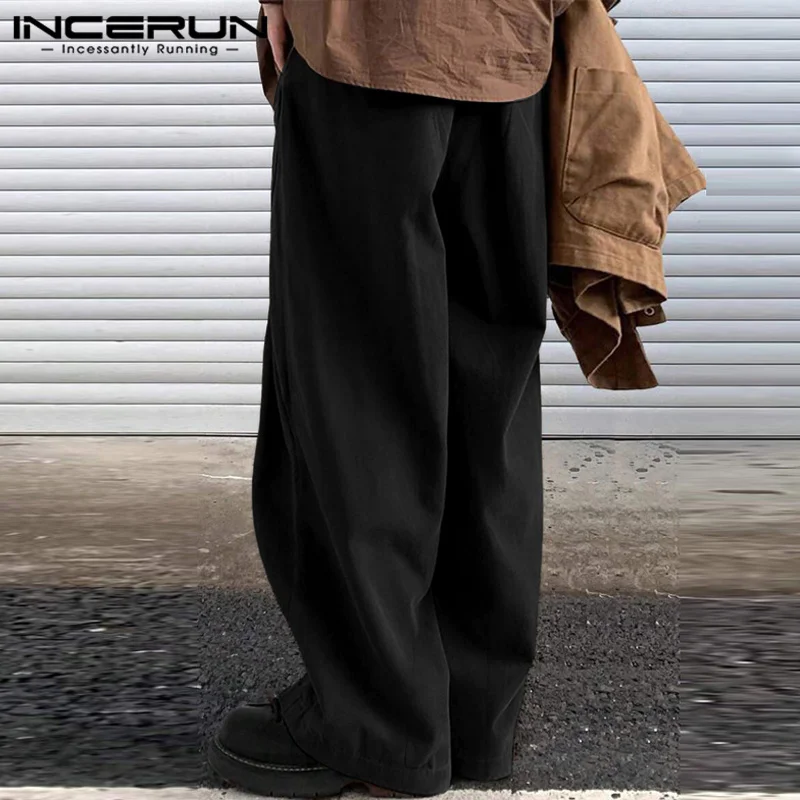 INCERUN-Pantalon plissé à jambes larges pour hommes, Joggers de proximité, Jambes larges, Joggers monochromes, Mode streetwear décontractée, Wstring At, FJMen, 2024