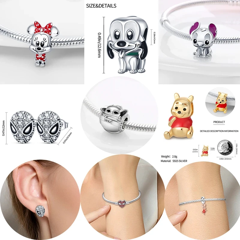 Gorące zabawki paciorki Disney Stitch, 925 Sterling Silver, nadaje się do oryginalnych bransoletek Pandora, biżuteria damska