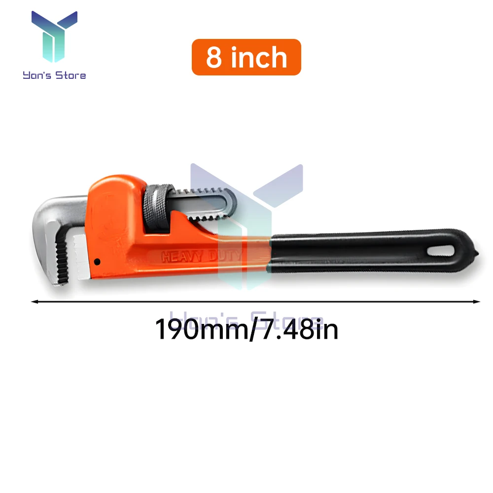 12inch 8inch Heavy Duty Straight Pipe Wrench Adjustable Steel Plumber Wrench with Floating Hook Jaw and I-Beam Handle Pipe Plier