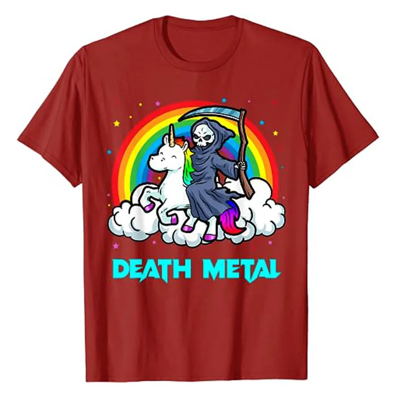 Death Metal Unicorn T-Shirt Funny Brutal Death Metal Nutrition Facts Concert Tee Gift Rainbow Grim Reaper Cool Halloween Costume