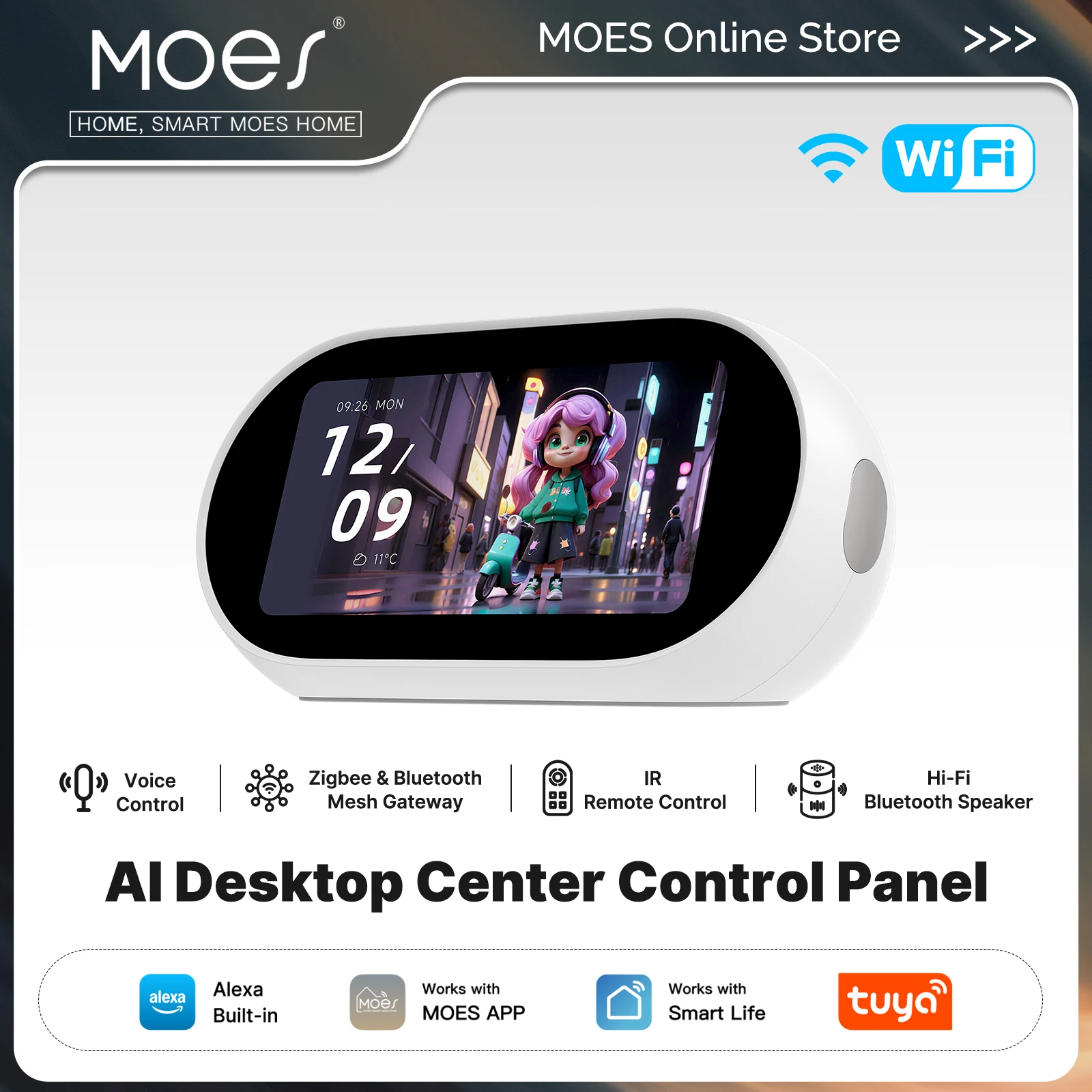 MOES Tuya WiFi Умная настольная центральная панель управления Zigbee Bluetooth Mesh Hub с ИК-управлением, Hi-Fi динамиком и встроенным голосовым управлением Alexa