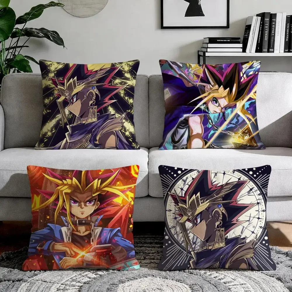 anime Yu-Gi-Oh Yami Yugi Retro Cushion Cover Organic Natural Linen Pillowcase with Double Sided Print for Sofa Home Decor Gift